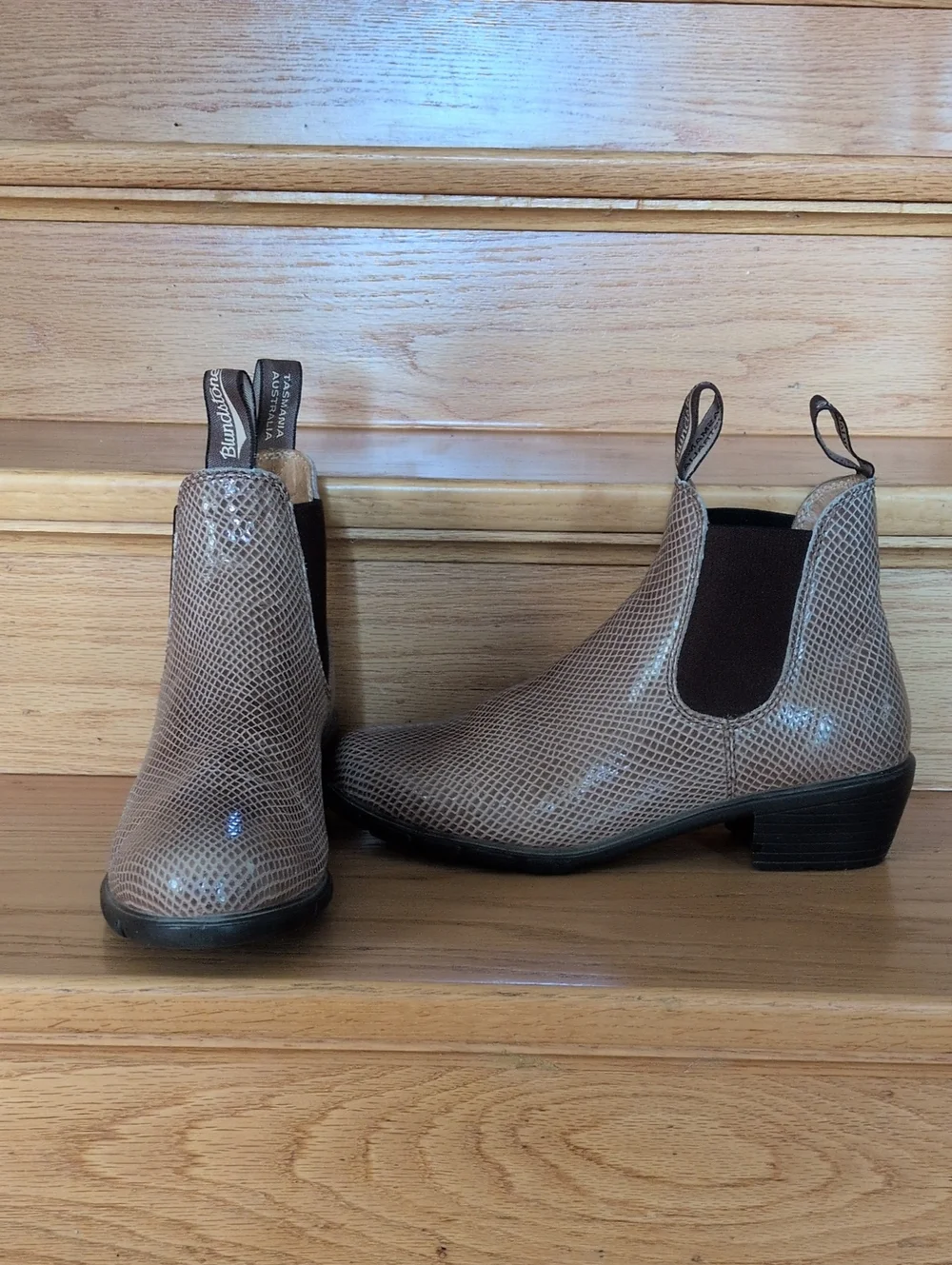 Blundstone Taupe Snake-Embossed Chelsea Boots